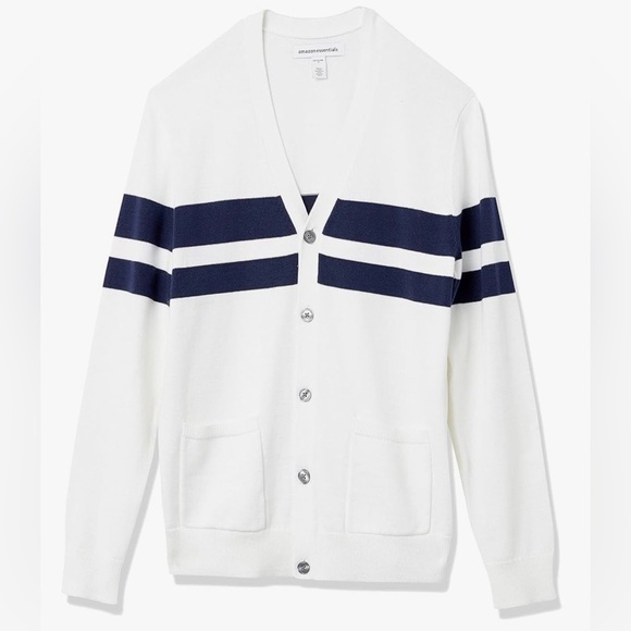 Like new white and navy blue mens XXL cardigan sweater with pockets - Picture 1 of 5